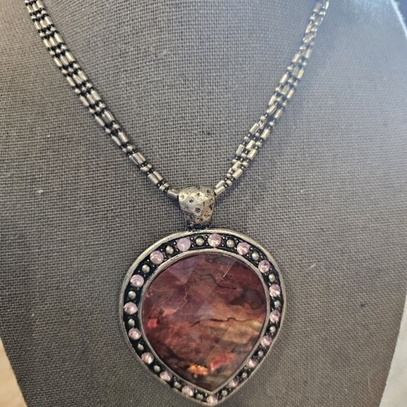 Laura Ashley Silver Necklace with Pink Gemstone Pendant - Picture 2 of 11